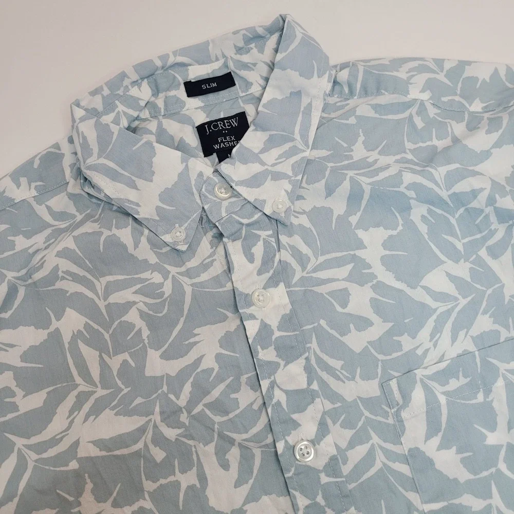 J Crew Mens Button Down Sz M SLIM FIT Flex Washed Short Sleeve‎ Print Shirt